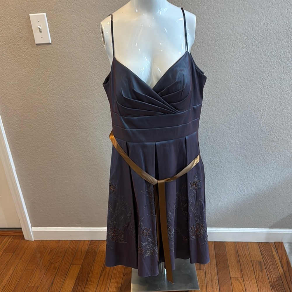 Oleg Cassini Elegant Purple/blue Dress with Gold Accents size 14‎